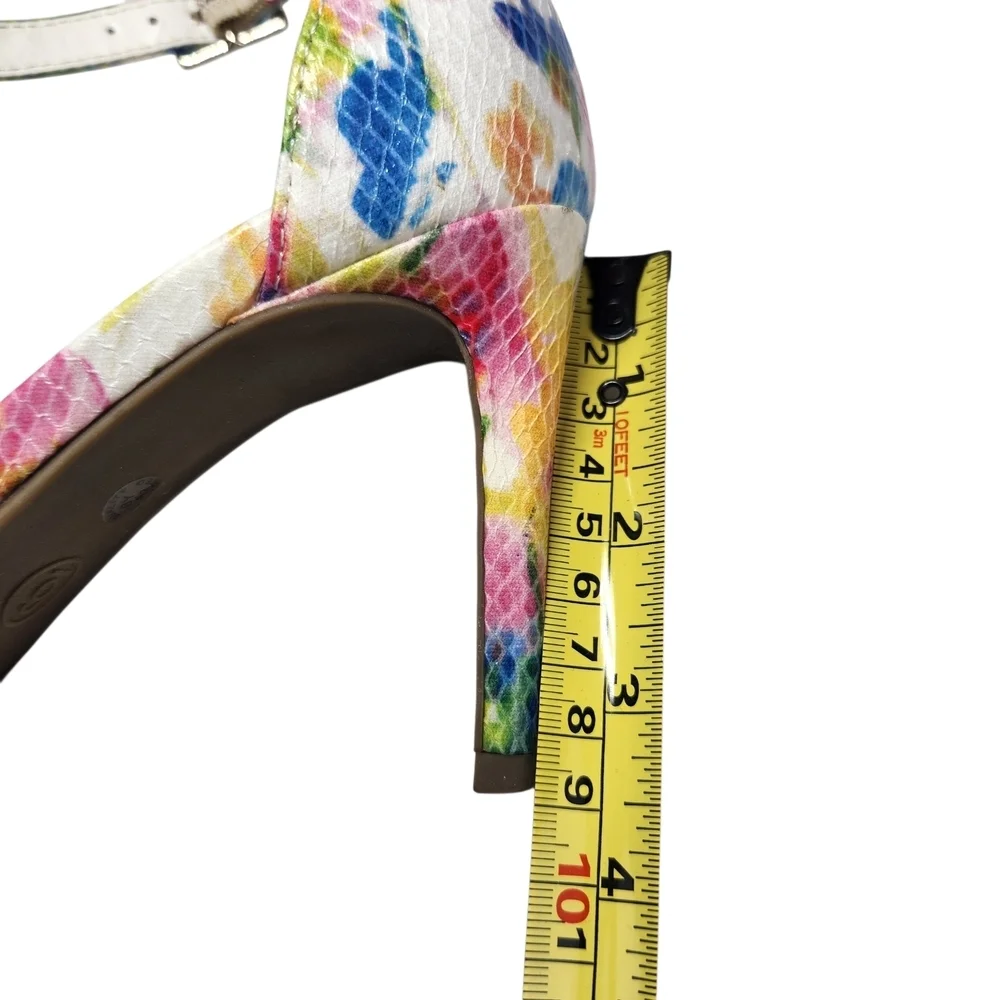 Worthington Bristol Ankle Strap Sandals Heels Rainbow Multi Faux Snakeskin Sz 6
